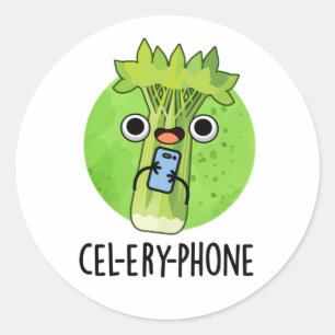 Cell-ery Phone Funny Celery Veggie Pun Classic Round Sticker