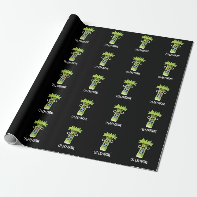Cell-ery Phone Funny Celery Veggie Pun  Wrapping Paper (Unrolled)