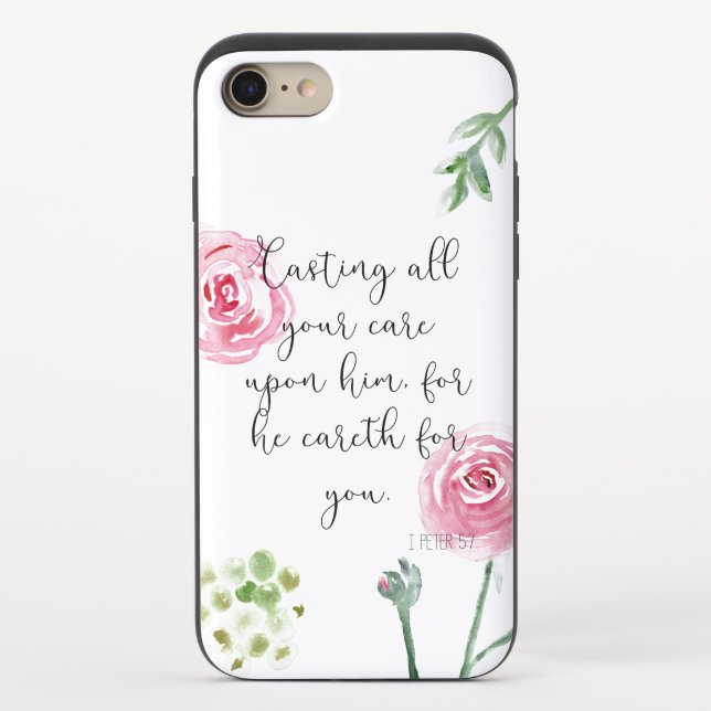 Cell Phone Case with Bible verse I Peter 5:7 (Back)