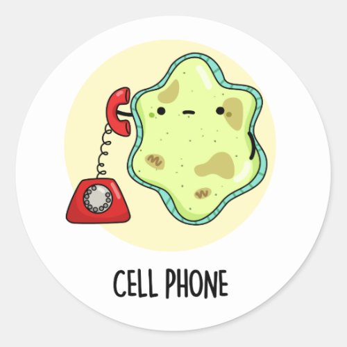 Cell Phone Funny Biology Science Pun  Classic Round Sticker