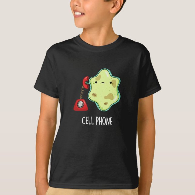 Cell Phone Funny Biology Science Pun Dark BG T-Shirt (Front)