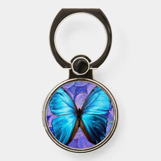 Cell Phone Holder/Grip Blue Butterfly/Hydrangeas Ring Stand (Front)