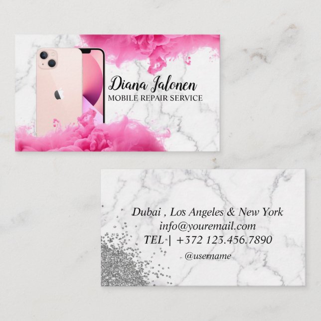 Cell Phone Mobile Repair Service Black Metal  Business Card (Front/Back)
