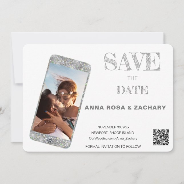 *~* Cell Phone QR AR6 Photo WEDDING SAVE the DATE Invitation (Front)