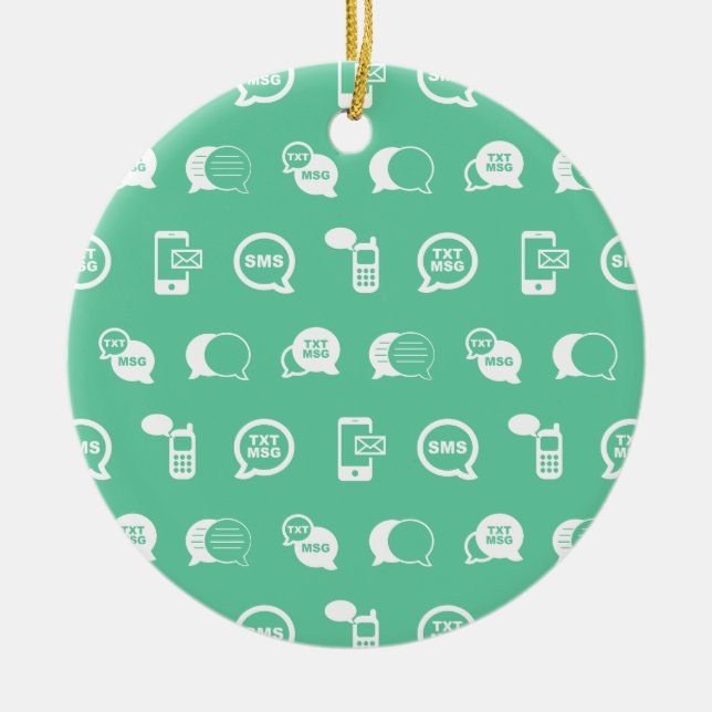 Cell Phone Text Message & Email Themed Teal Design Ceramic Ornament (Front)