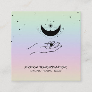 *~* Cellestial  Hand Luna  Moon Magic Boho Rainbow Square Business Card