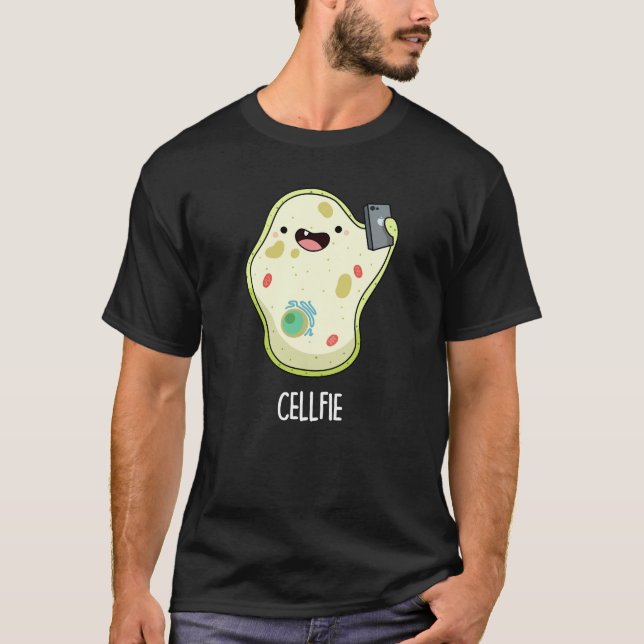 Cellfie Funny Biology Selfie Pun Dark BG T-Shirt (Front)