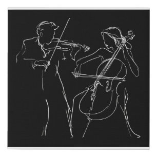 Cellist and Violinist Duo on Canvas Wall Art