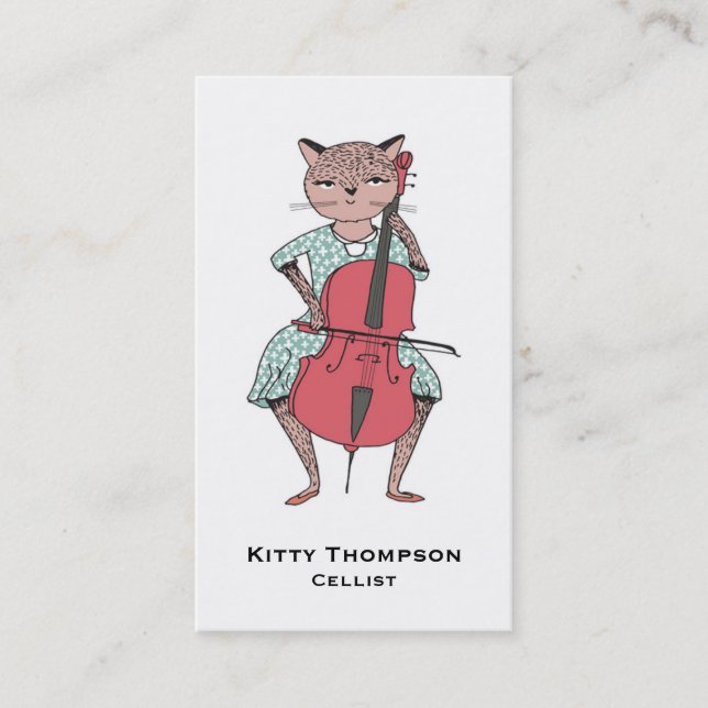 Cellist Business Card - Cat playing Cello (Front)