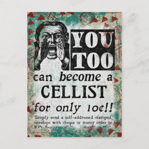 Cellist - Funny Vintage Retro Postcard