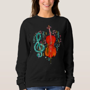 Cellist Heart Treble Clef Music Notes Cello Player Sweatshirt