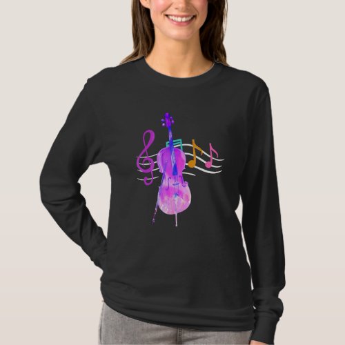 Cellist Music Notes Cello Player Treble Clef Color T_Shirt