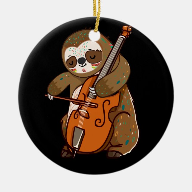 Cellist Sloth Cello Player Orchestra Music Animal Ceramic Ornament (Front)