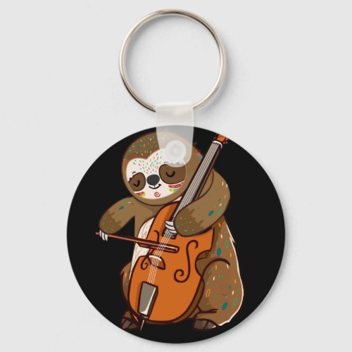 Cellist Sloth Cello Player Orchestra Music Animal Keychain