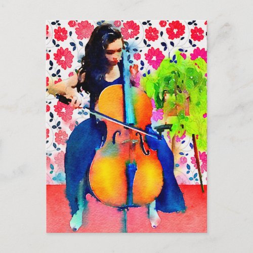 Cellist Watercolor Postcard
