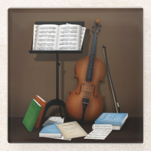 Cello Amid Music Books & Scores Classical Music Glass Coaster
