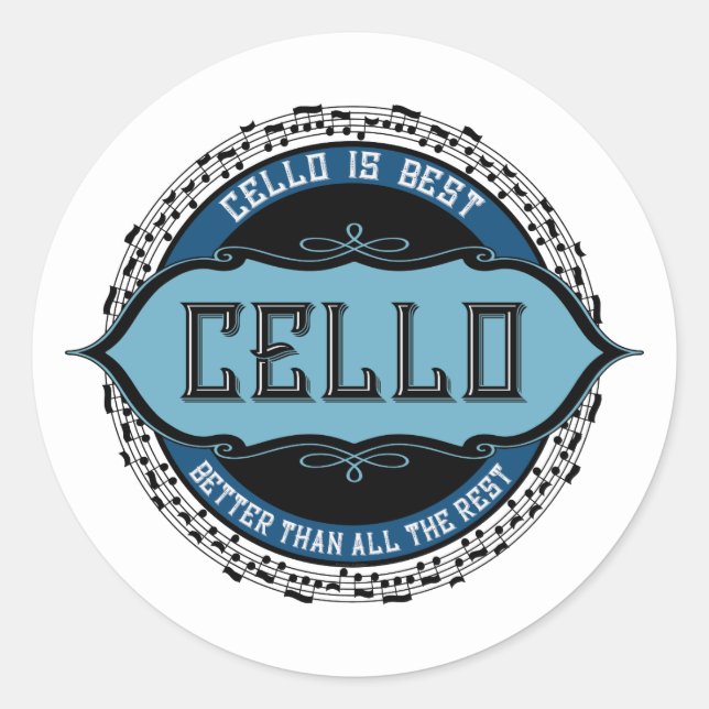 Cello Best Music Note Circle Classic Round Sticker (Front)