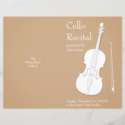 Cello  Bow Customizable Folded Concert Program