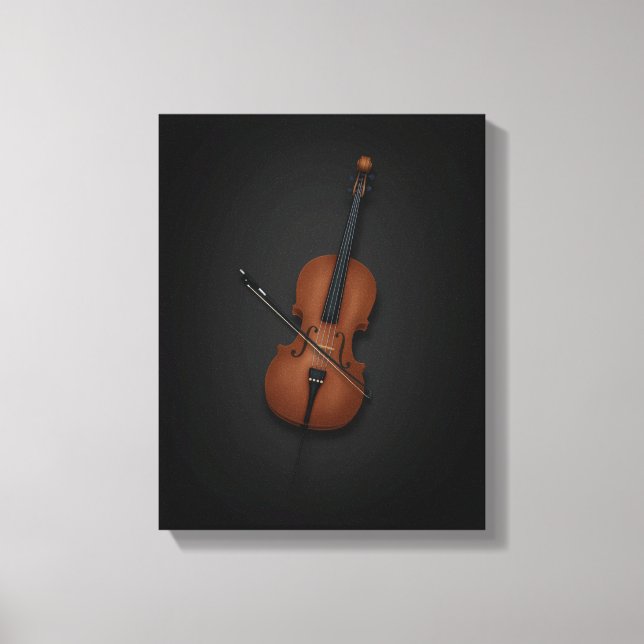 Cello & Bow Side by Side On 11x14 Black Canvas (Front)