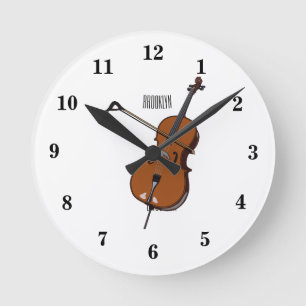 Cello cartoon illustration round clock