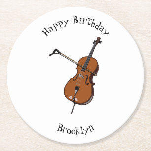 Cello cartoon illustration round paper coaster