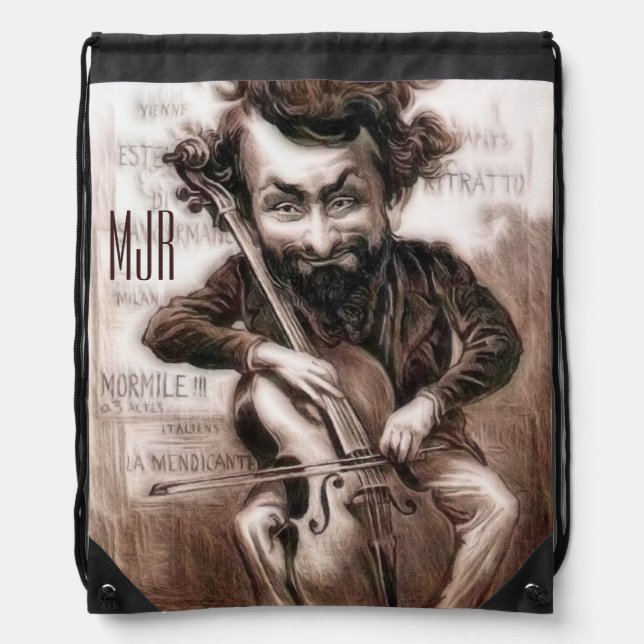 Cello Chops | Vintage Muscian | Wall Art Drawstring Bag (Front)