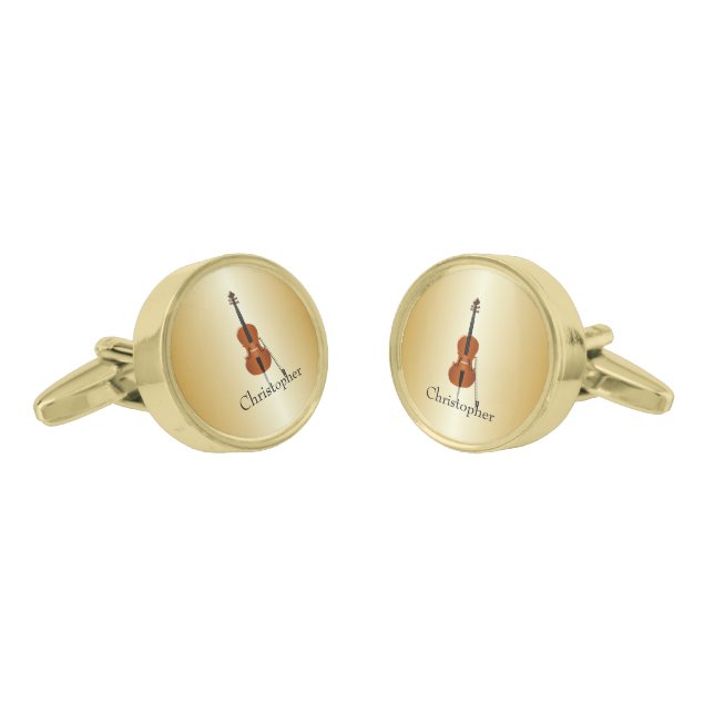 Cello Design Personalised Round Cufflinks (Angled)