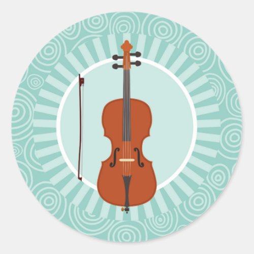 Cello Fun Turquoise Swirl Music Classic Round Sticker