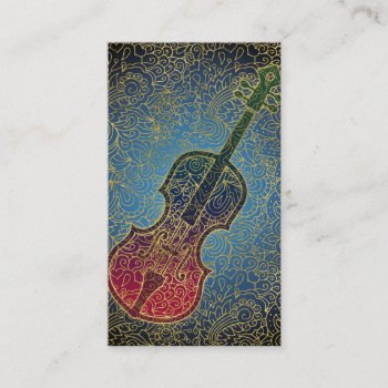 Cello Gold Filigree - Colorful Music Business Card by MusicShirtsGifts at Zazzle