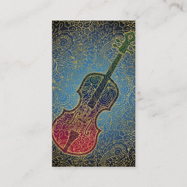 Cello Gold Filigree - Colorful Music Business Card (Front)