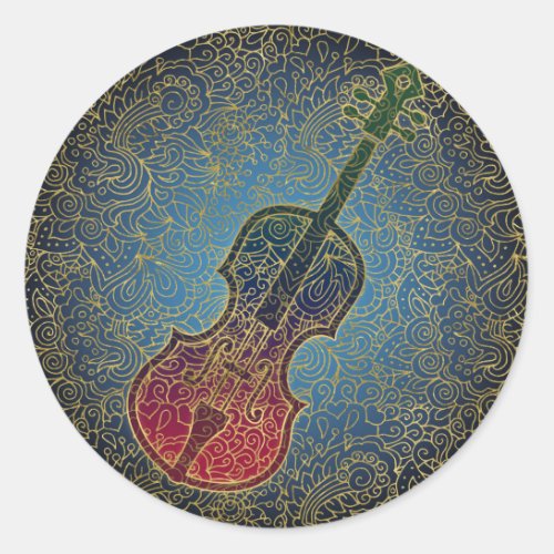 Cello Gold Filigree _ Colorful Music Classic Round Sticker