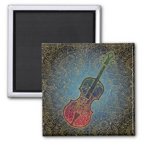 Cello Gold Filigree - Colorful Music Square Magnet
