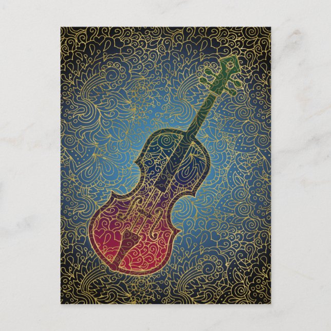 Cello Gold Filigree - Colorful Music Postcard (Front)