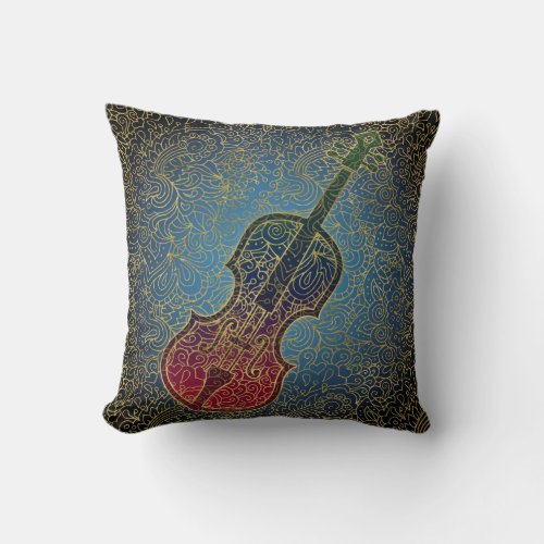 Cello Gold Filigree _ Colorful Music Throw Pillow