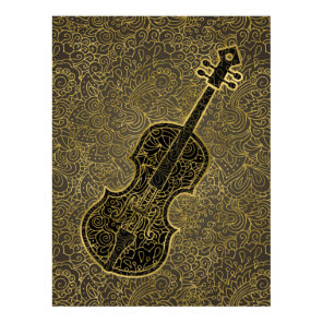 Cello Gold Taupe Filigree Musical Instrument Poster