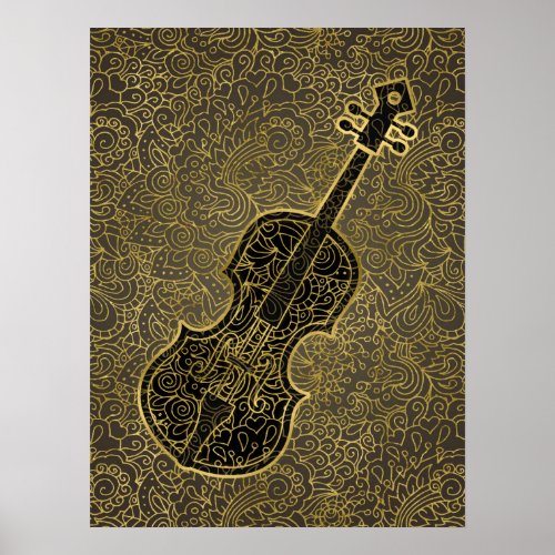 Cello Gold Taupe Filigree Musical Instrument Poster