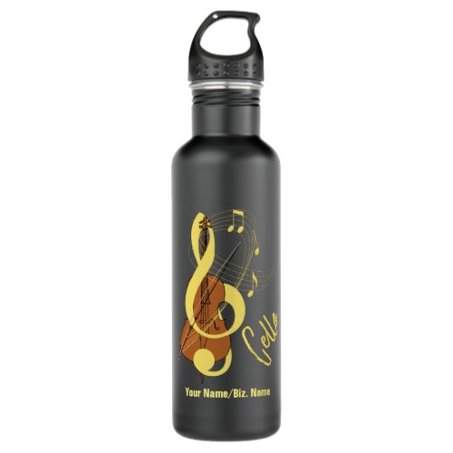 Cello Graphic Musician Music Theme Stainless Steel Water Bottle