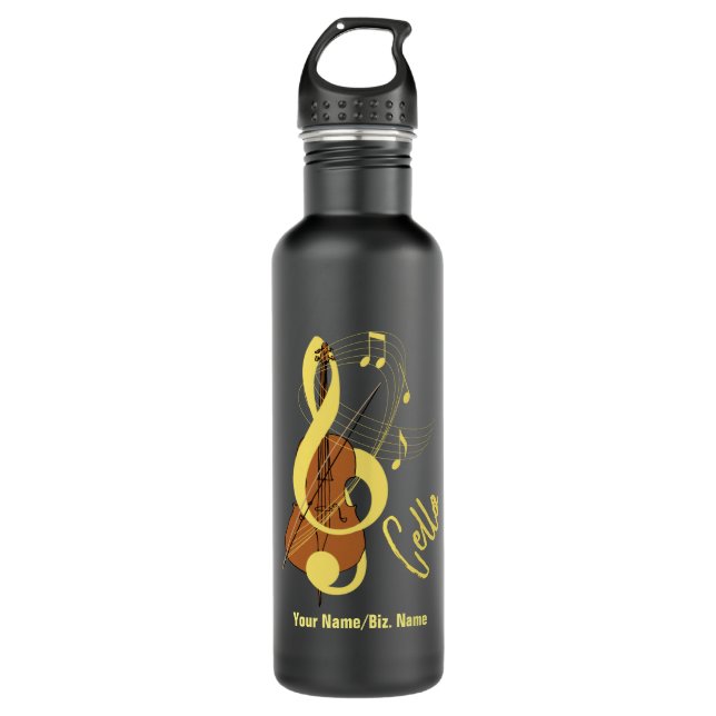 Cello Graphic Musician Music Theme Stainless Steel Water Bottle (Front)
