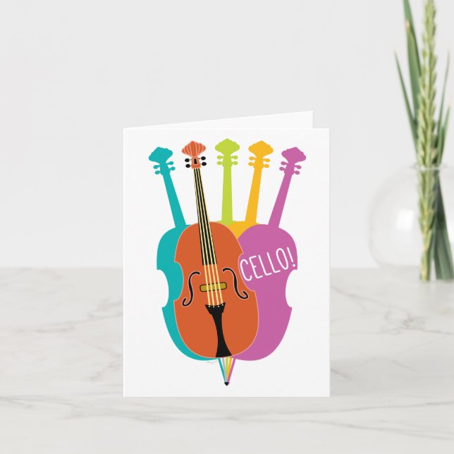 Cello Hello Musical Instruments Colorful Note Card (Front)