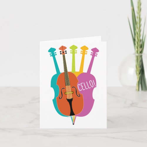 Cello Hello Musical Instruments Colorful Note Card