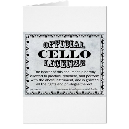 Cello License (Front)