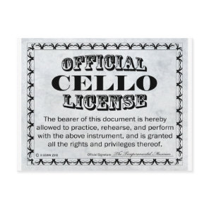 Cello License Postcard