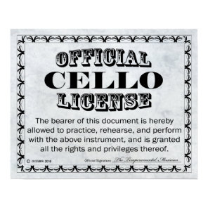 Cello License Poster
