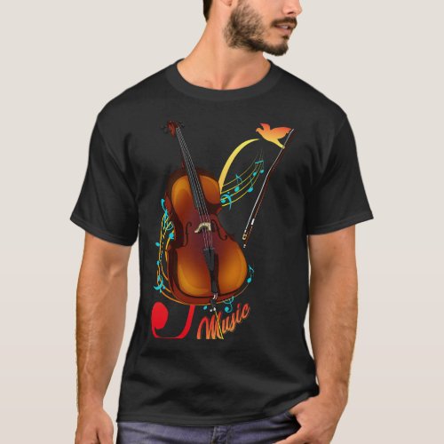 Cello Lover Cellist Musician Bird Music Notes Cell T_Shirt