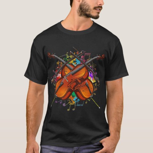 Cello Lover Colorful Music Notes Orchestra Cellist T_Shirt