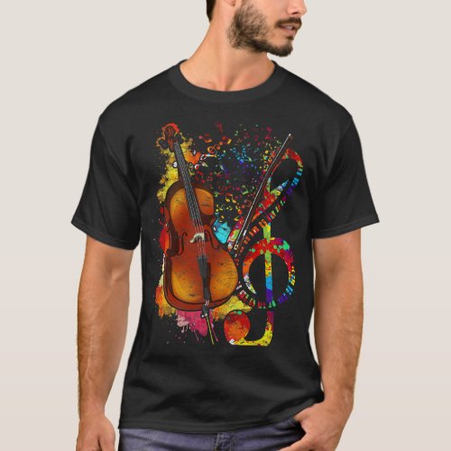 Cello Lover Colorful Treble Clef Orchestra Cello P T_Shirt