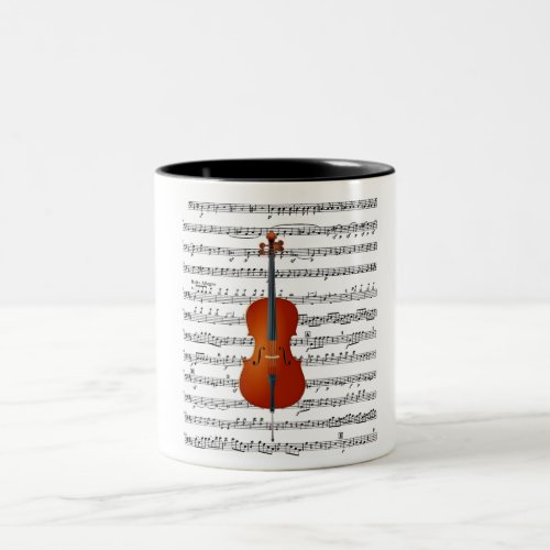 Cello Stringed Instrument Over Sheet Music Two-Tone Coffee Mug