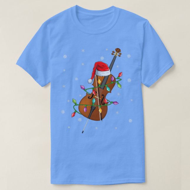 Cello Music Lover Xmas Lights Santa Cello Christma T-Shirt (Design Front)