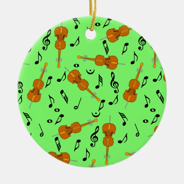 Cello Music Note Pattern Ceramic Ornament (Front)