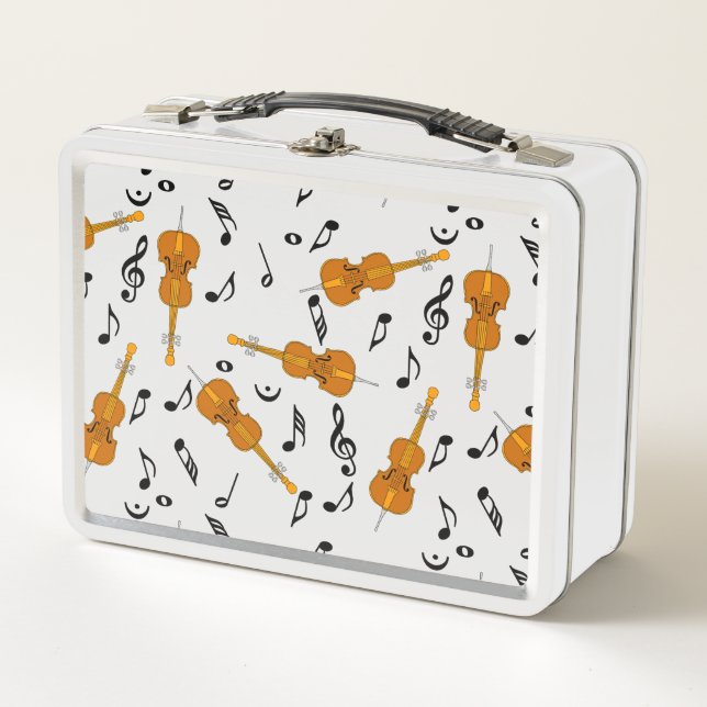 Cello Music Note Pattern Metal Lunch Box (Front)